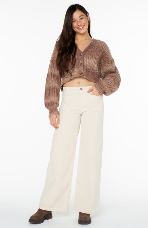 Roxy Sundaze Ombré Crop Button-up Sweater In Warm Taupe