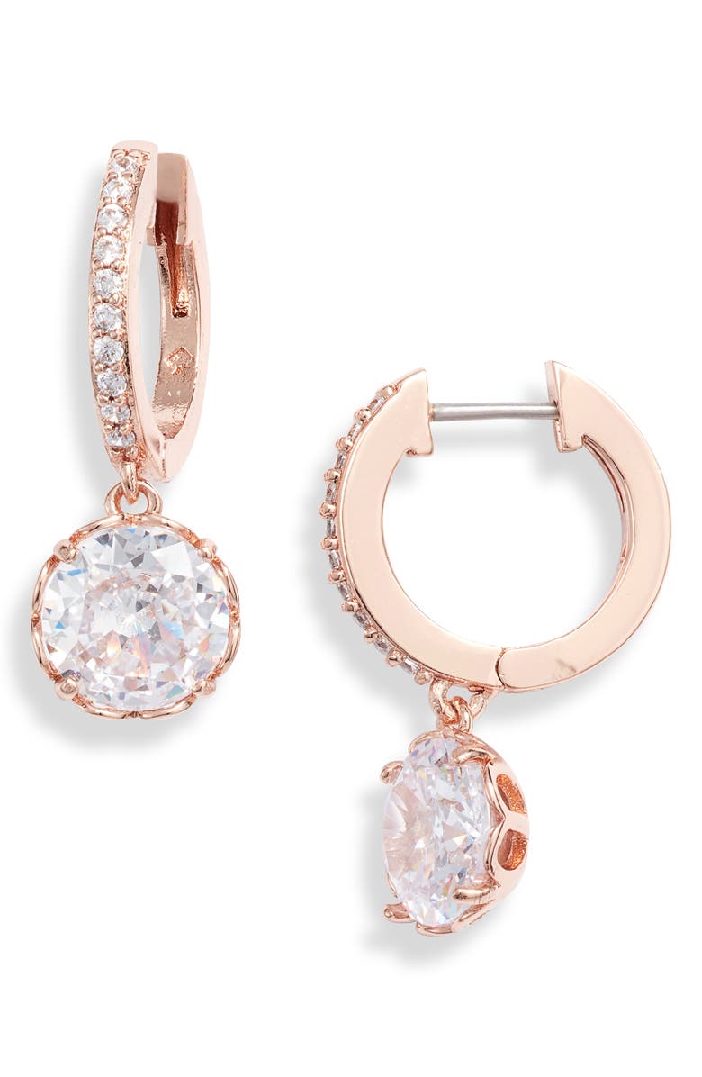 that sparkle pavé huggie hoop earrings, Main, color, CLEAR/ ROSE GOLD