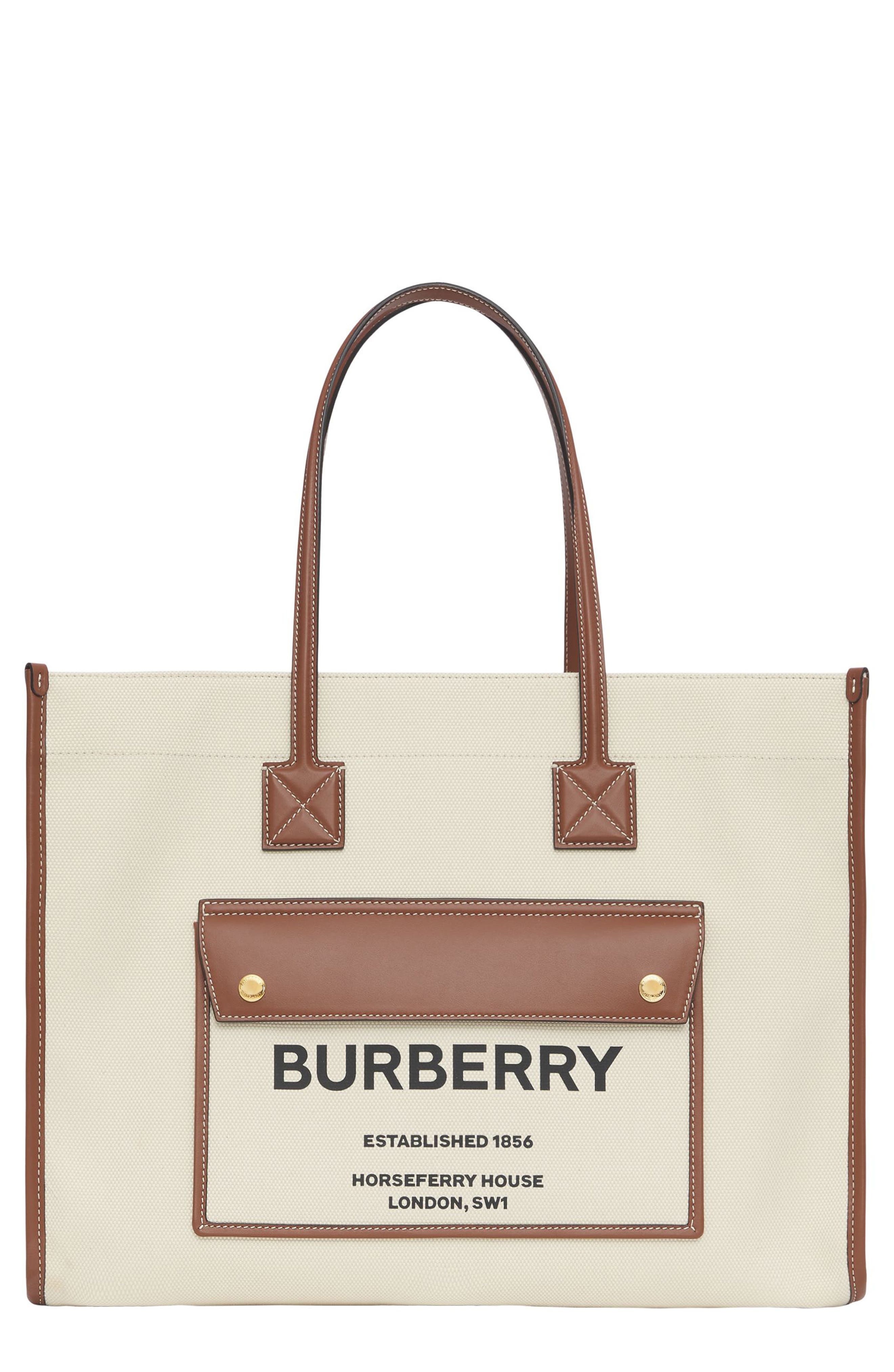 Burberry Medium Towner Horseferry Print Canvas & Leather Tote in Natural/Tan at Nordstrom