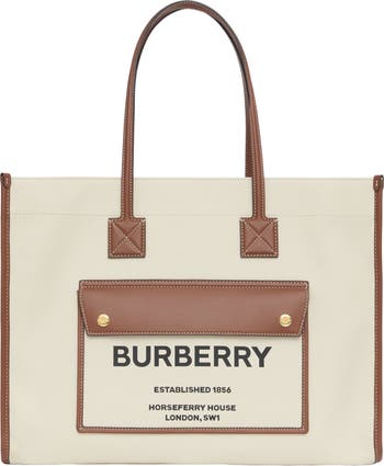 Burberry Kane Tote Horseferry Print Canvas with Leather Tall Black 21664033
