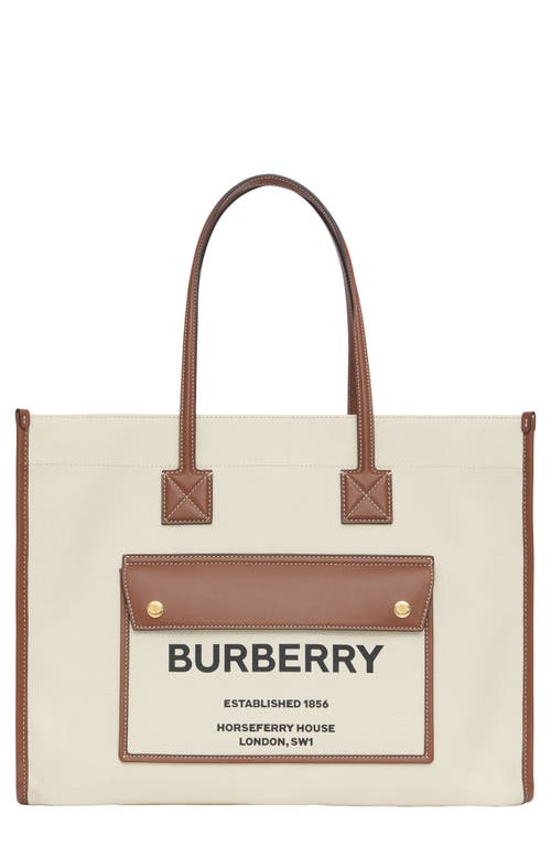 Medium Towner Horseferry Print Canvas & Leather Tote in Natural/Tan