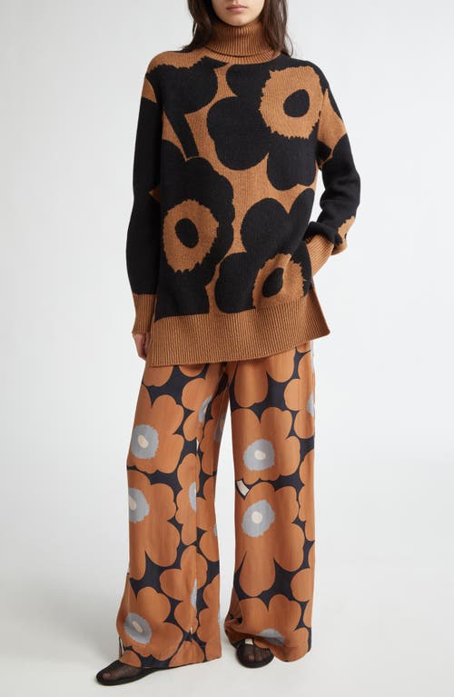 Shop Marimekko Vinni Unikko Wool Turtleneck Sweater In Black Brown