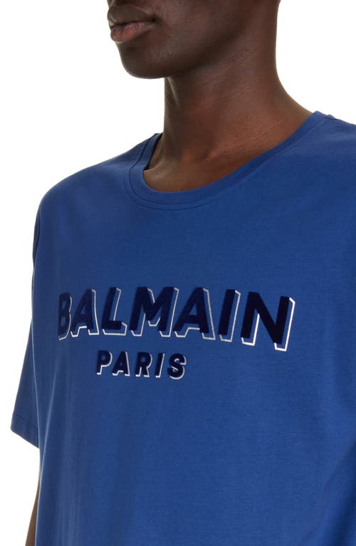 Balmain Logo-flocked Organic Cotton T-shirt In Slk Dark Blue/multi