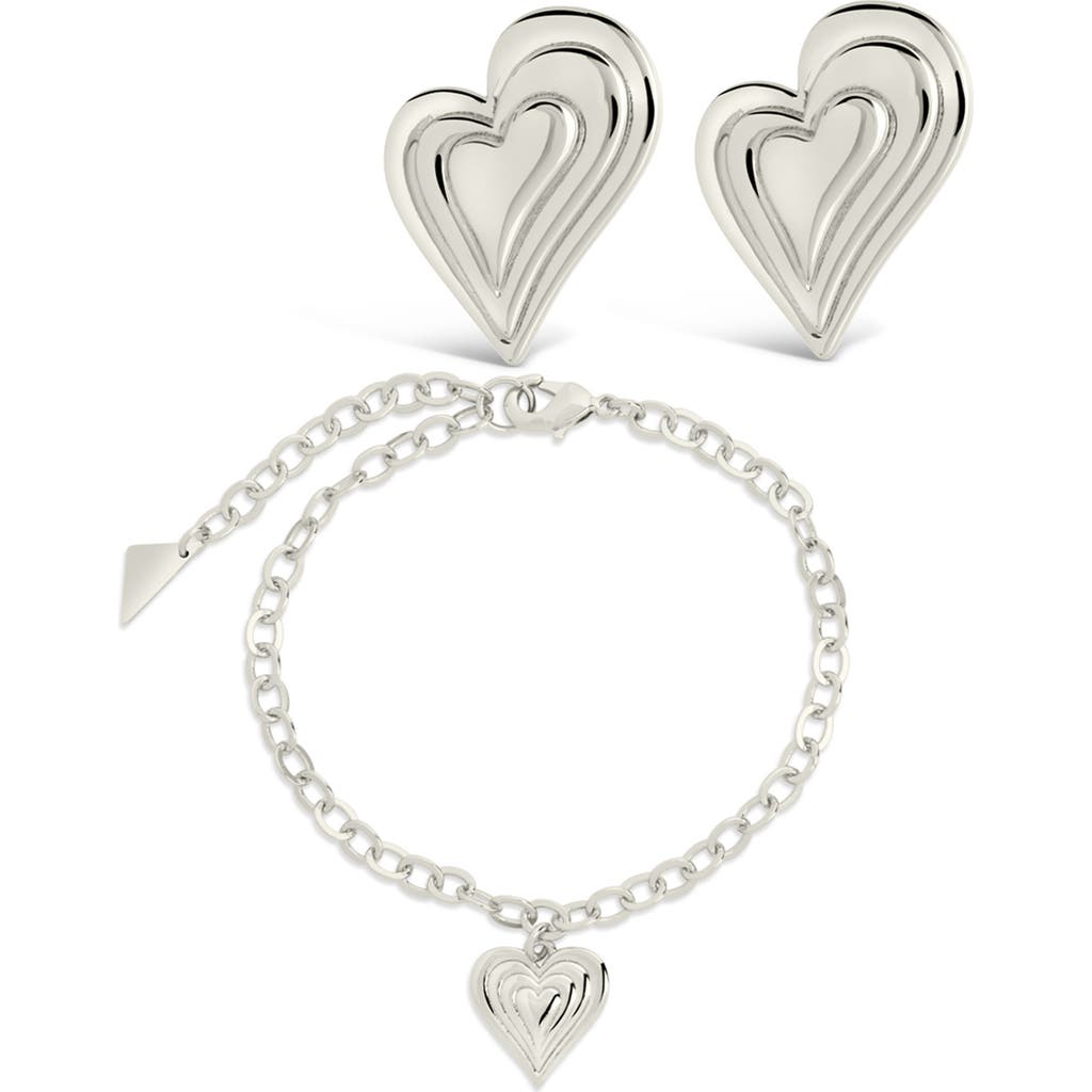 Sterling Forever Beating Hearts Matching Set In Silver