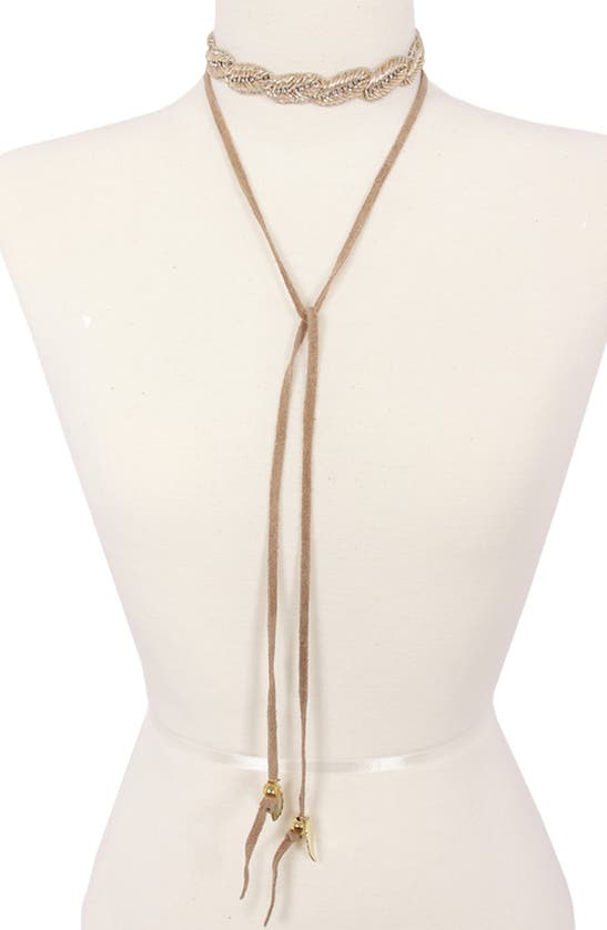 Shop Olivia Welles Fancy Foliage Choker Necklace In Metallic
