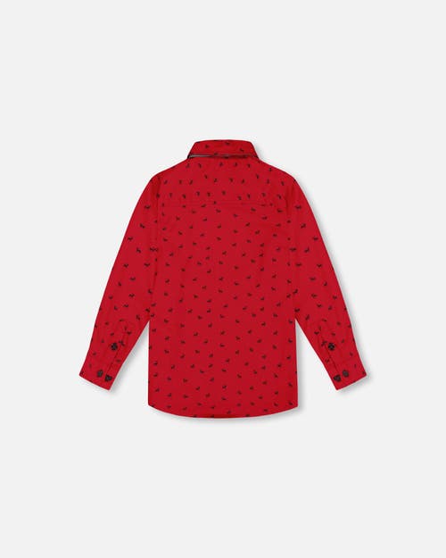 Deux Par Deux Baby Boy's Printed Reindeer Poplin Shirt With Bow Tie Red In Jester Red