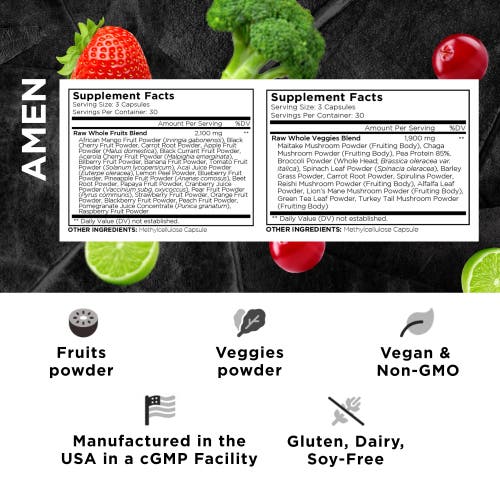 Codeage Amen Fruits + Veggies Vitamins Bundle, Raw Whole Fruits & Greens Vegetables Multivitamin,180 ct in White at Nordstrom