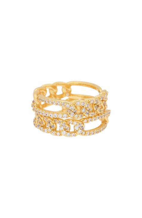CZ Pavé Chain Link Open Band Ring Set