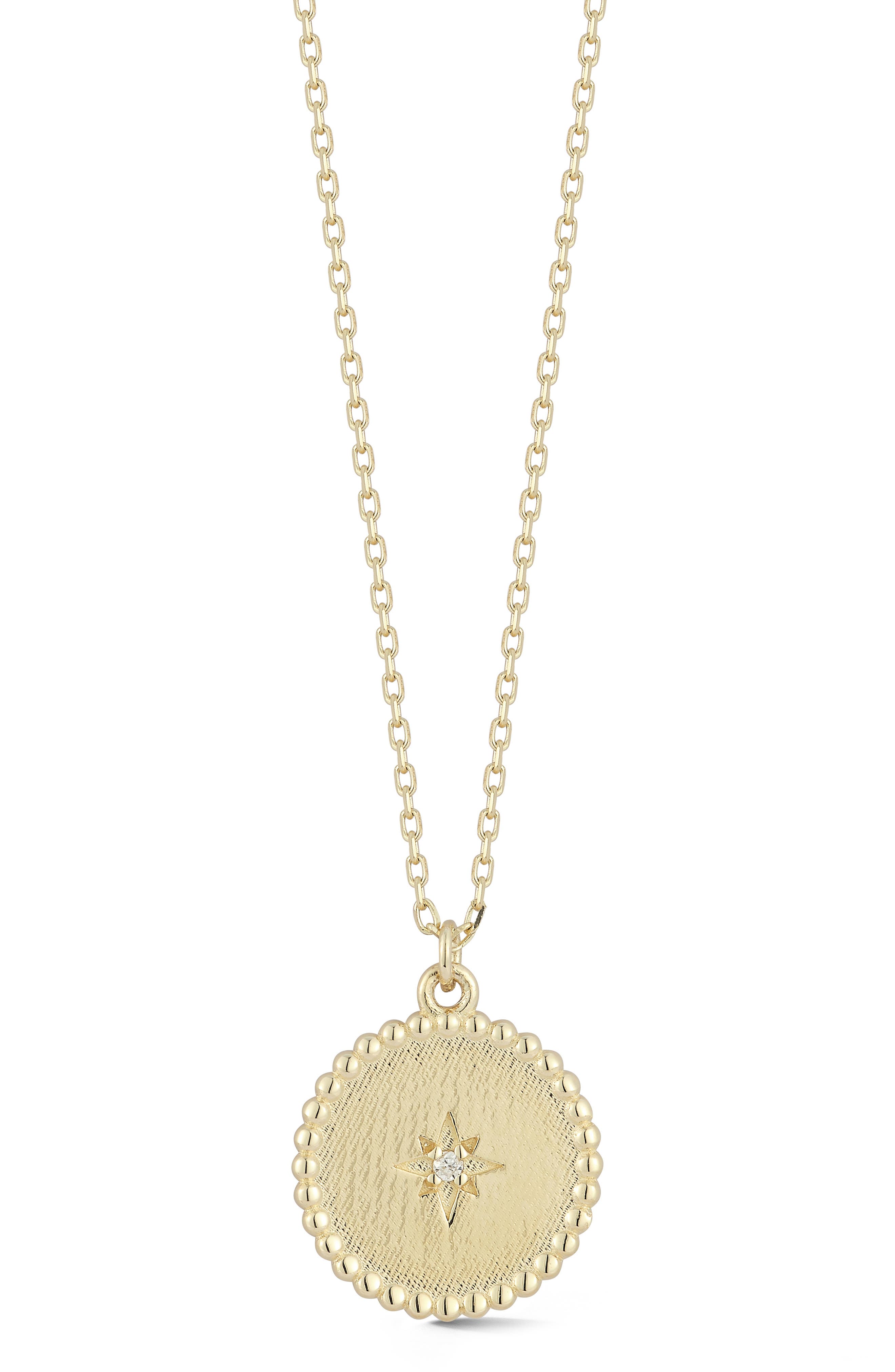 14K Yellow Gold Diamond Star Disc Pendant Necklace - 0.01ct.
