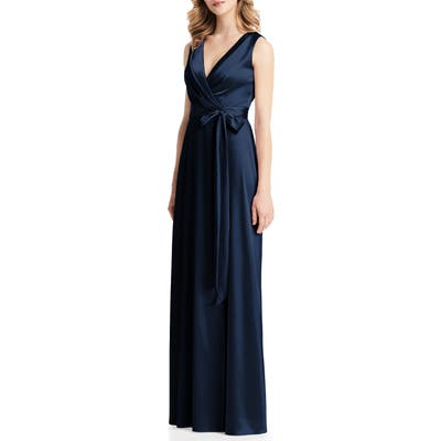 Jenny Packham Stretch Charmeuse Wrap Gown, Blue