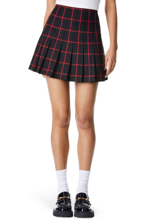 Alice + Olivia Carter Plaid Pleated Miniskirt in Black/Perfect Ruby