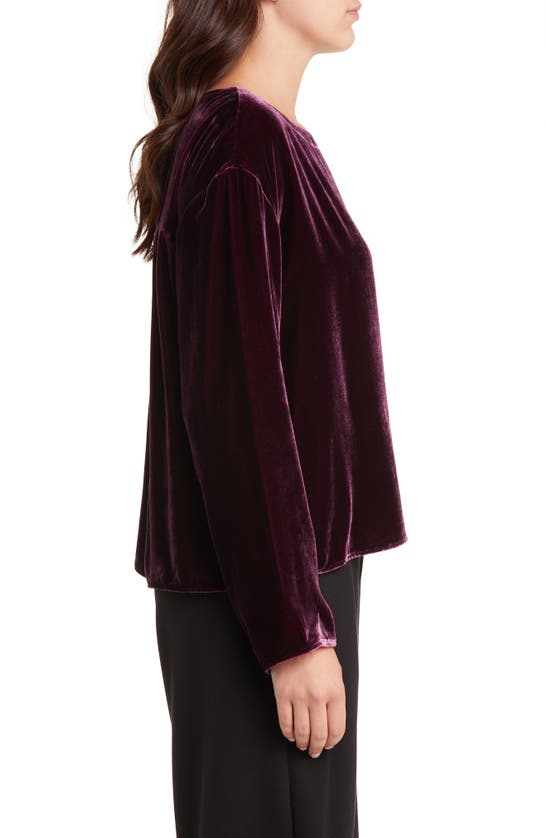 Eileen Fisher Long-sleeve Scoop-neck Velvet Top In Sweet Plum