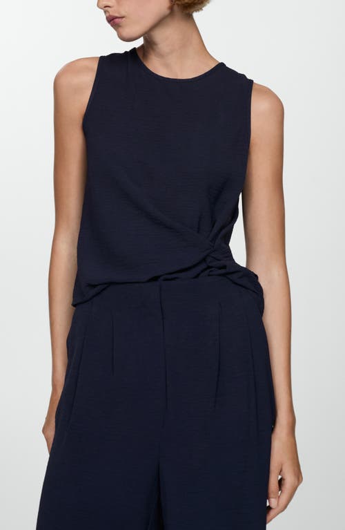 Mango Textured Ankle Wide Leg Pants In Navy