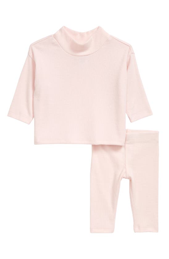 Open Edit Babies' Kids' Mock Neck T-shirt Set In Pink Dogwood
