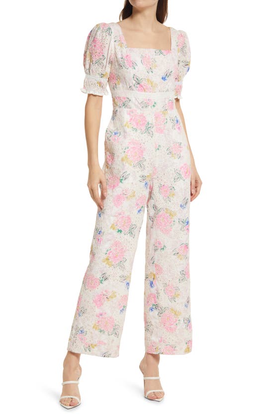 ADELYN RAE ANGEI EYELET EMBROIDERED JUMPSUIT