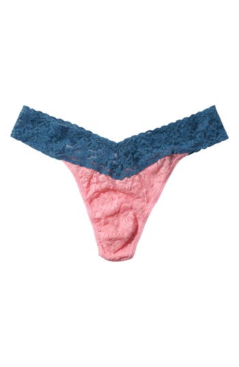 Shop Hanky Panky Colorplay Original Lace Thong In Pink Lady/storm Cloud Blue