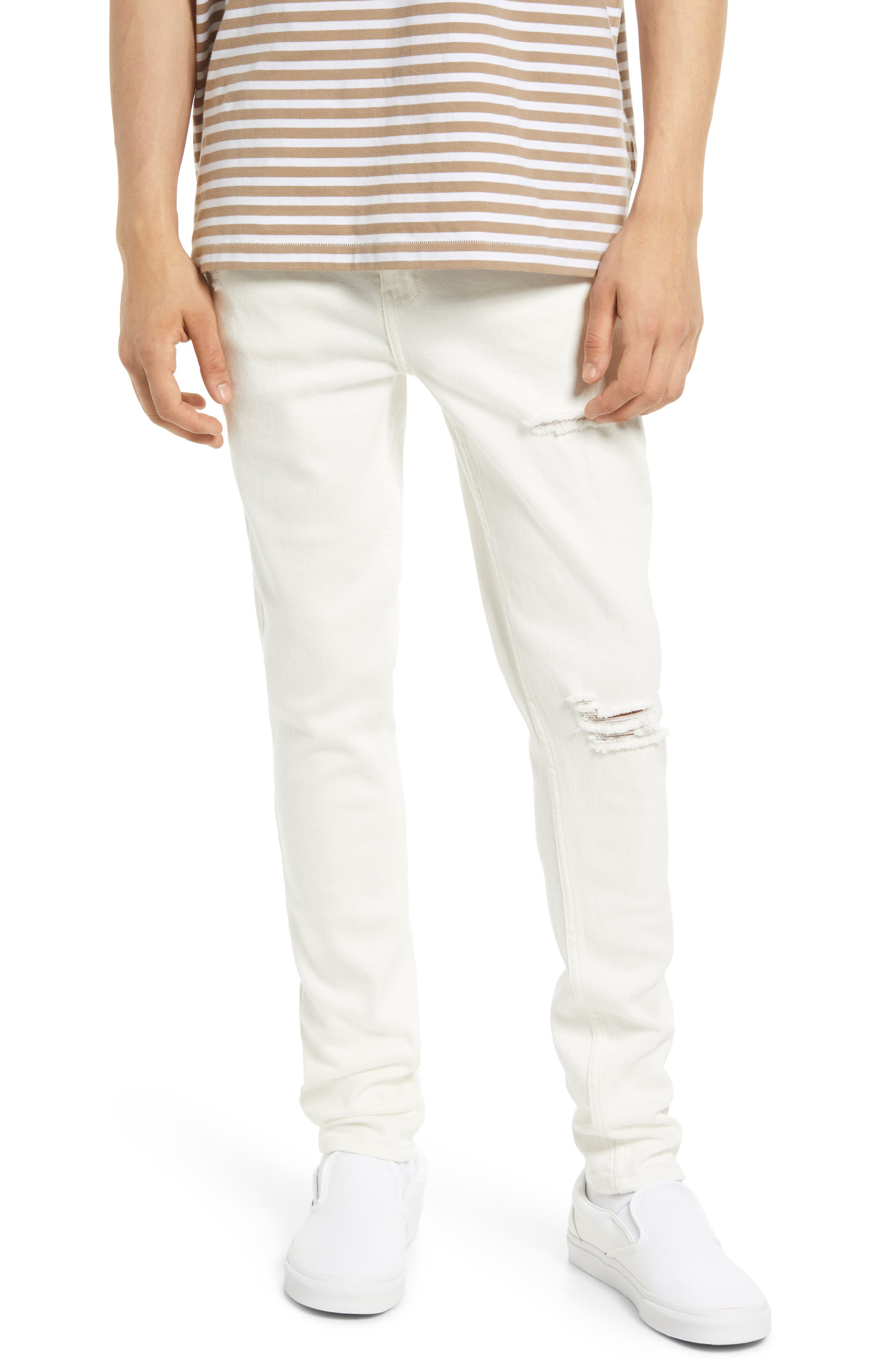 mens white slim straight jeans