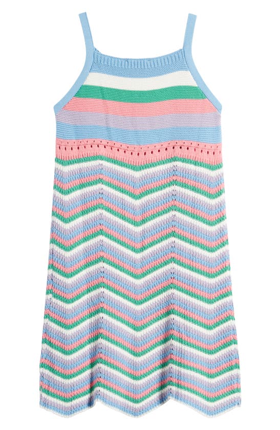 Shop Freshman Kids' Chevron Stripe Knit Sweater Dress In Lollipop Combo