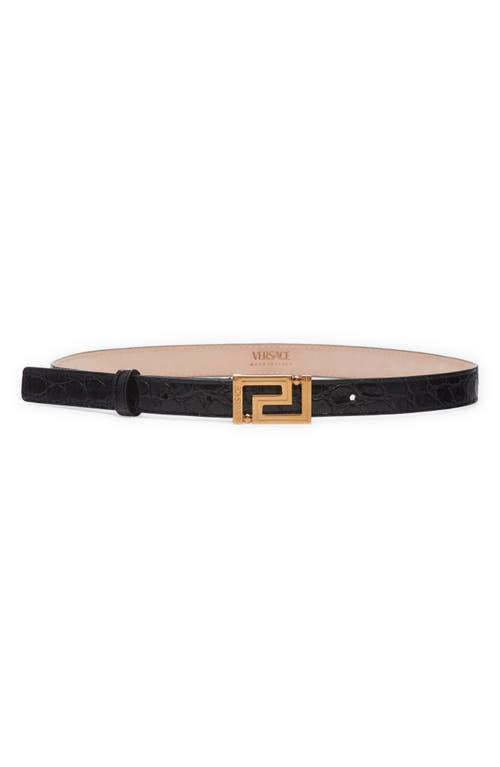 Versace Greca Buckle Croc Embossed Leather Belt Black/Versace Gold at Nordstrom,