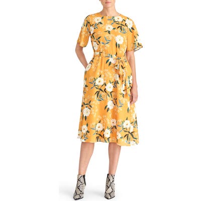 Rachel Roy Collectionfloral Belted Dress, Yellow