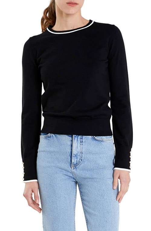 English Factory Button Detail Tipped Sweater Black/White at Nordstrom,