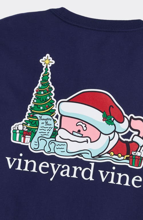 Shop Vineyard Vines Santa's List Whale Long Sleeve Pocket Graphic T-shirt In Nautical Navy