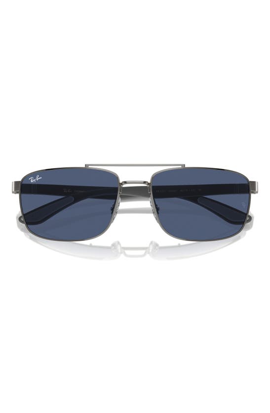 Ray Ban 60mm Rectangular Sunglasses In Gunmetal