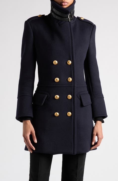 Black peacoat with gold buttons best sale