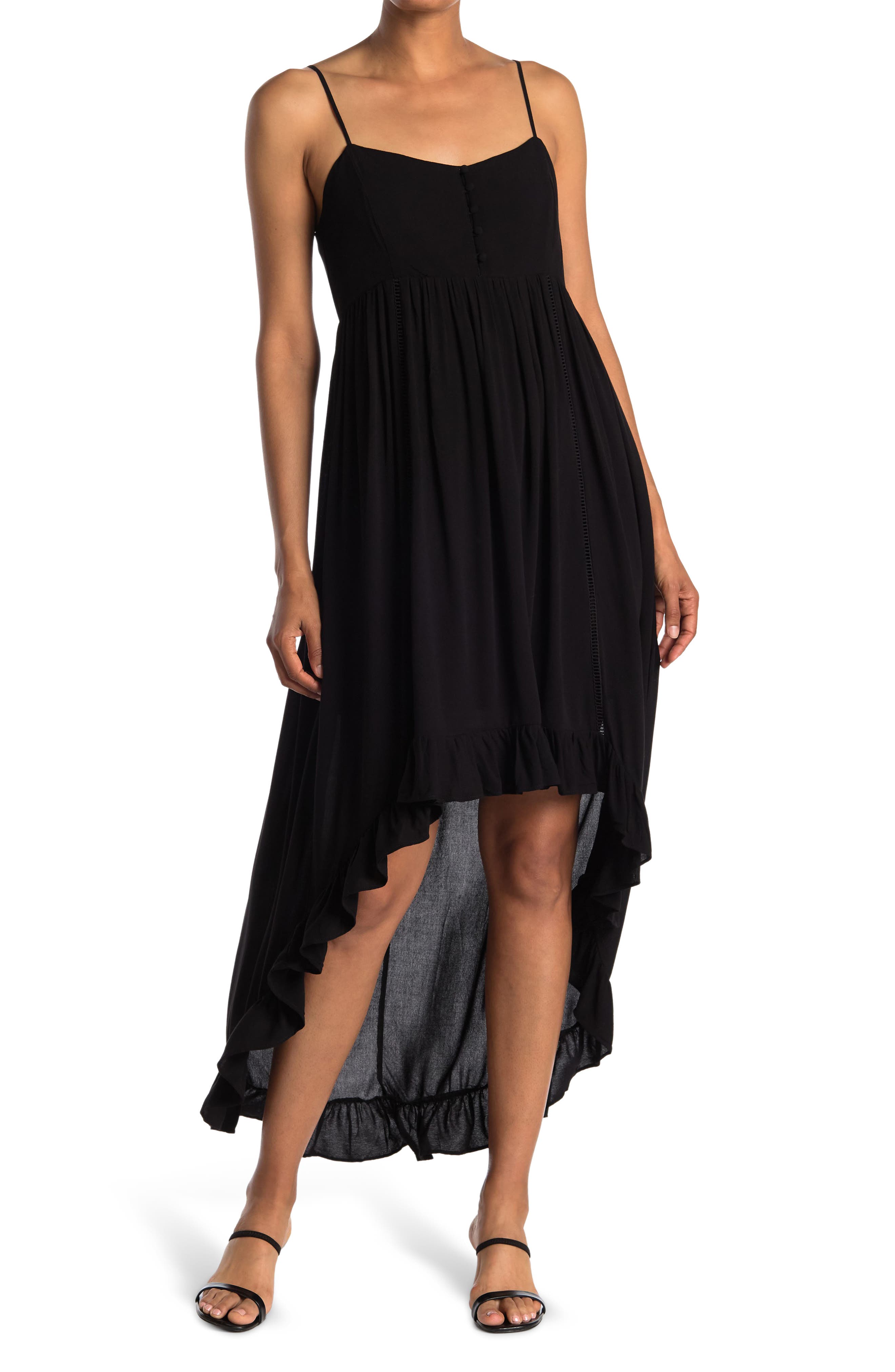 Bb Dakota Ruffle High/low Hem Sleeveless Dress In Black