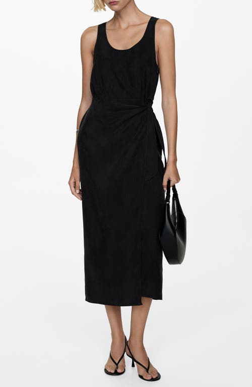 Shop Mango Sleeveless Faux Wrap Midi Dress In Black