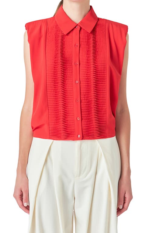 Endless Rose Pintuck Sleeveless Button-up Shirt In Red