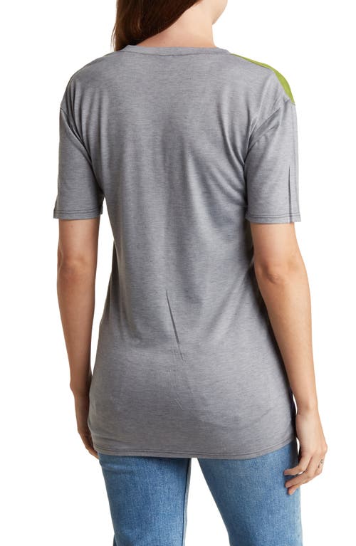 Go Couture Deep V-neck Boyfriend T-shirt In Grey/beetroot Purple