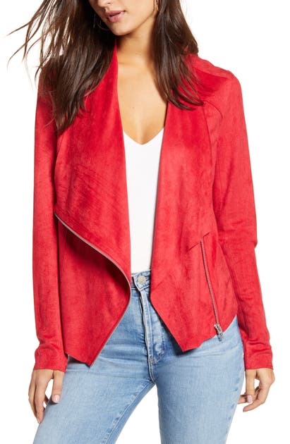 Blanknyc Drape Front Faux Suede Jacket In Red Chili