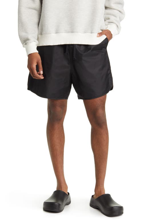 ROSE IN GOOD FAITH Suede Lined Water Repellent Track Shorts in Midnight Black