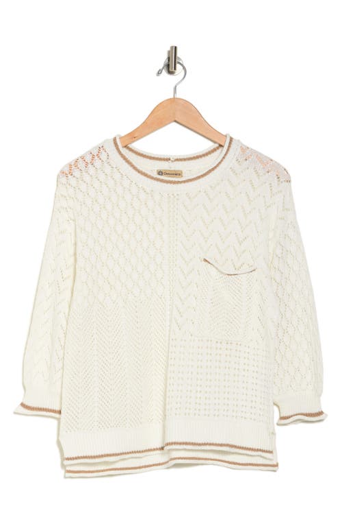 Shop Democracy Pointelle Tipped Sweater In Off White/vintage Walnut