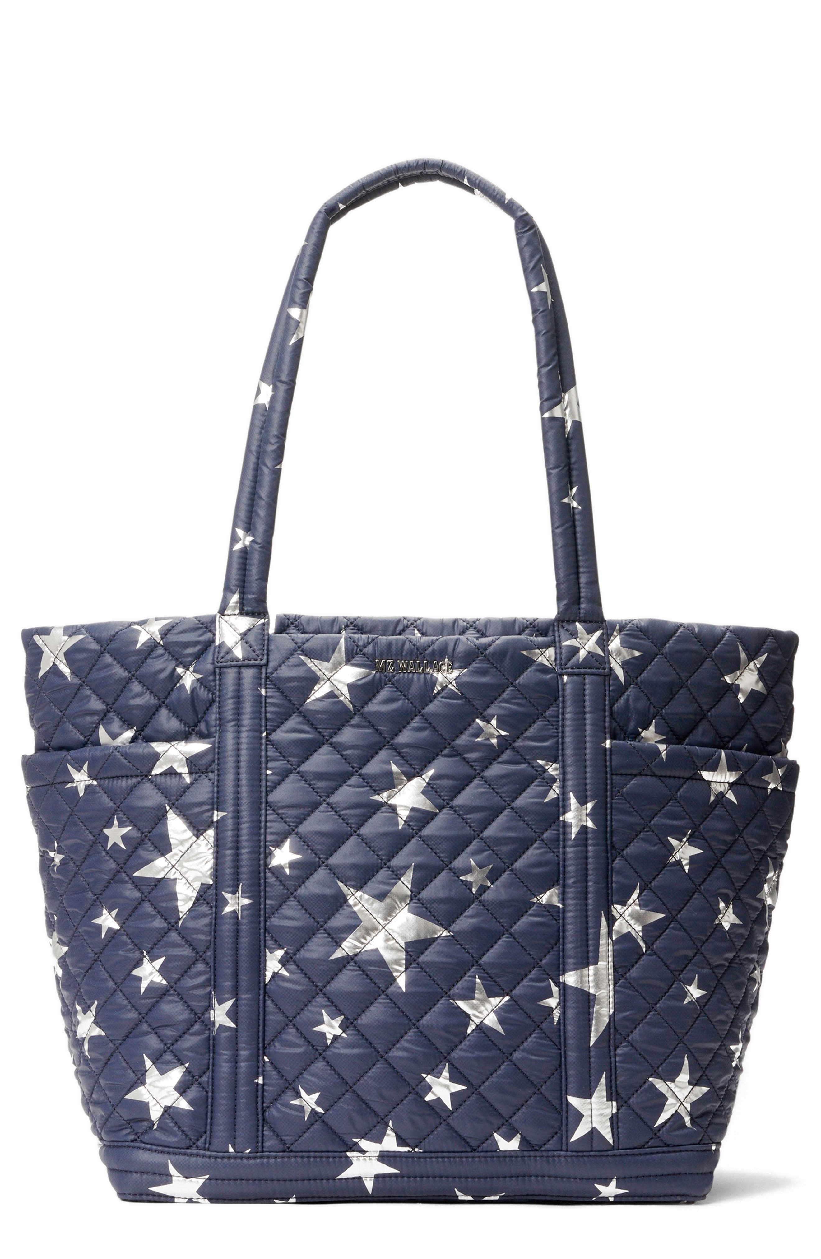 MZ Wallace Large Empire Diamond Quilted Nylon Tote in Dawn With Silver Star 