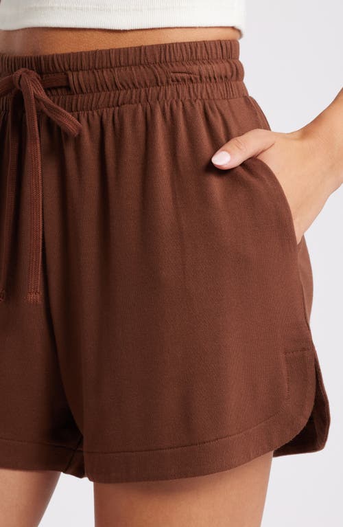 Shop Open Edit Curved Hem Pajama Shorts In Brown Soil