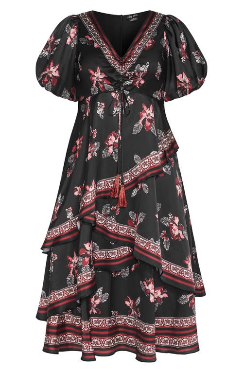 City Chic Drama Queen Print Layered Maxi Dress In Black Floral Border