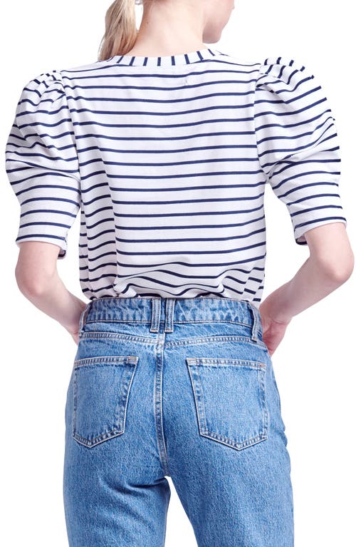 English Factory Stripe Puff Sleeve Top In White/navy