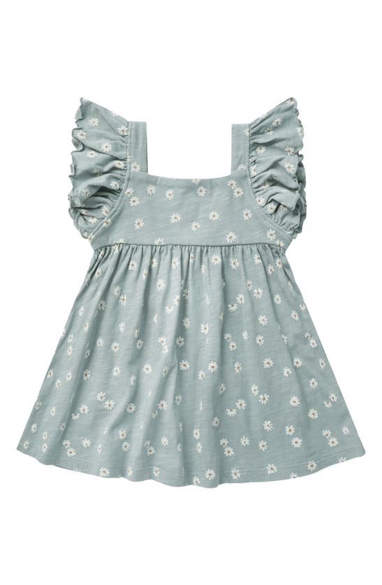 Shop Quincy Mae Rylee + Cru Mariposa Floral Flutter Sleeve Cotton Dress In Blue-daisy