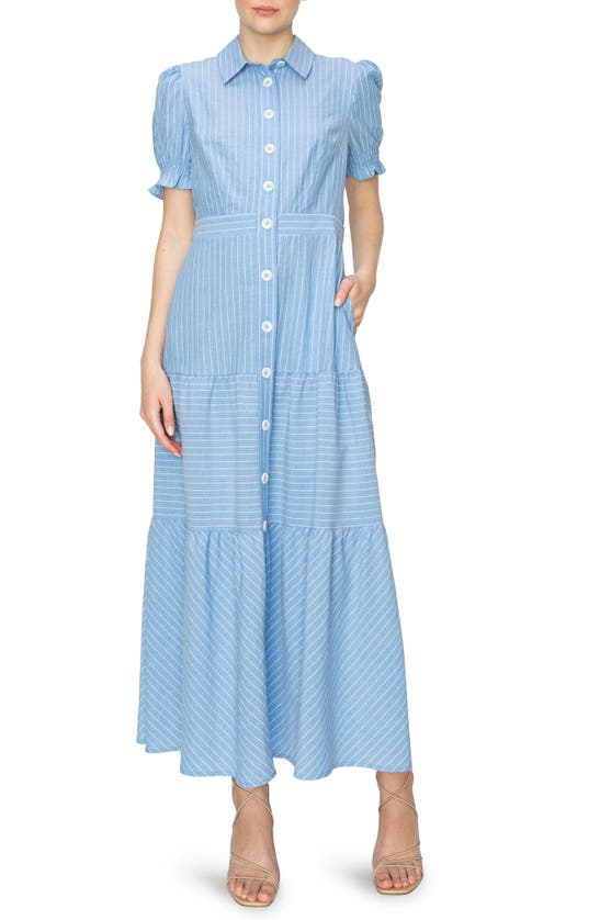 Shop Melloday Stripe Shirtdress In Blue/ White Stripe