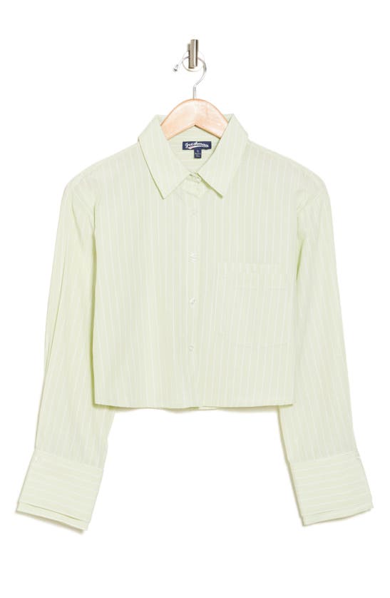 Freshman Pinstripe Long Sleeve Button-up Shirt In Light Green Stripe