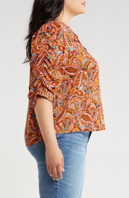 Shop Wit & Wisdom Print Puff Sleeve Top In Ancient Clay Multi