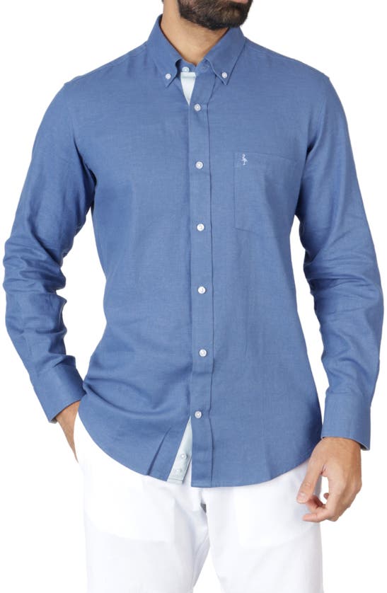 Shop Tailorbyrd Linen Blend Shirt In Denim