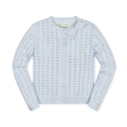 Hope & Henry Girls' Pointelle Bow Cardigan, Infant In Light Blue Heather Pointelle