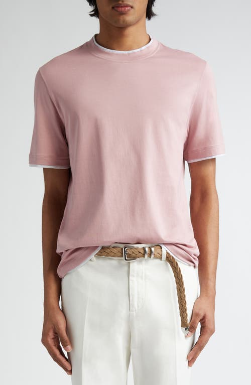Brunello Cucinelli Tipped Cotton T-shirt In Pink