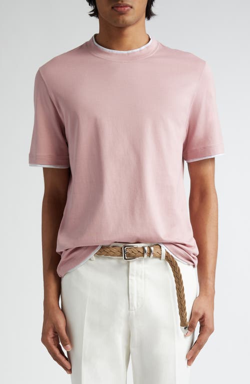 Brunello Cucinelli Tipped Cotton T-shirt In Rosa/perla