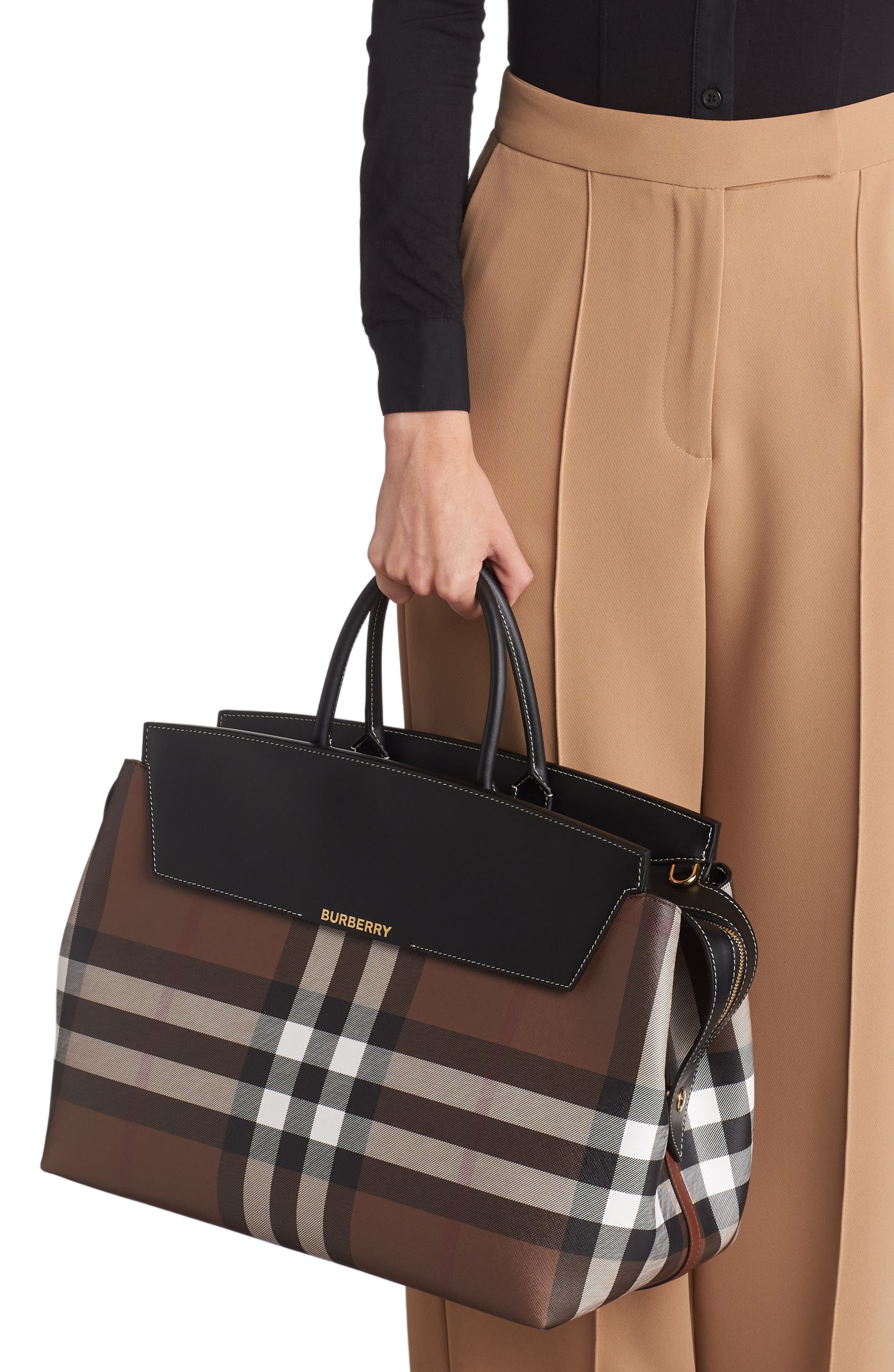 Burberry Brown/Black London Check Coated Canvas and Leather Shopper Tote