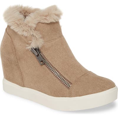 Coconuts By Matisse Later Days Faux Fur Wedge Sneaker- Grey