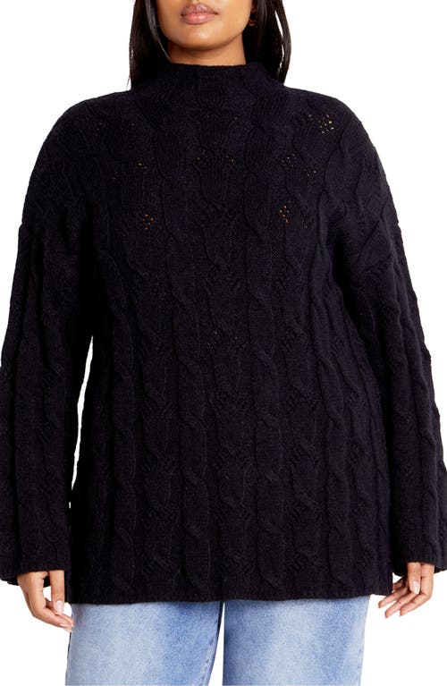 City Chic Iris Mock Neck Cable Knit Sweater In Black